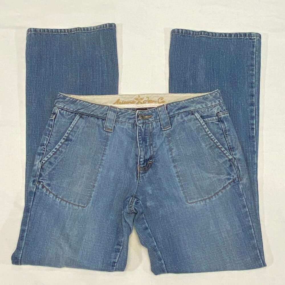 Arizona Jean Co Patch Pocket Flare Jeans 9 Medium Wash Retro 70s Style Denim - Picture 7 of 13